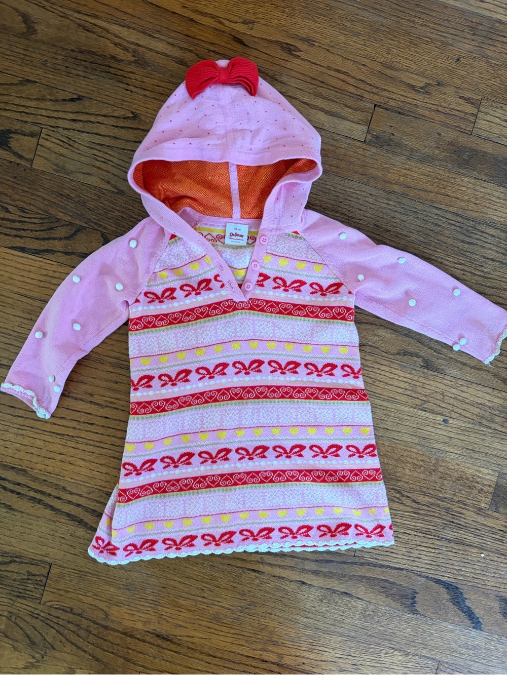 Hanna Andersson 3T The Grinch Cindy Lou Hoo Hooded Knit Dress Red Bow Christmas